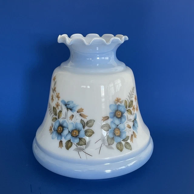 Vintage GWTW 7" Fitter Blue Tint Floral Oil Or Electric Glass Lamp Shade