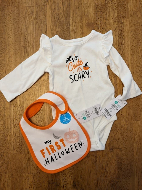 Carters Baby Boys Girls 2-Piece First Halloween Bib And Bodysuit So Cute NWT