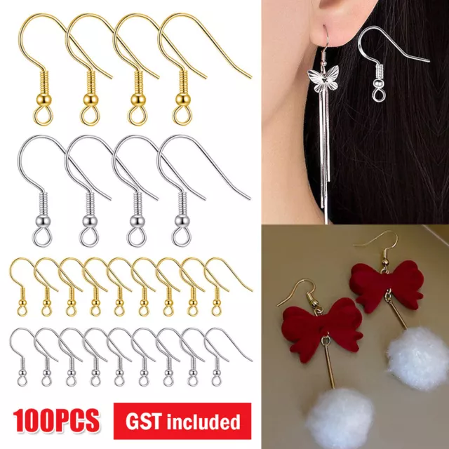 100PCS Sterling Silver Hooks Hypoallergenic Ear Wires DIY Earrings Jewelry