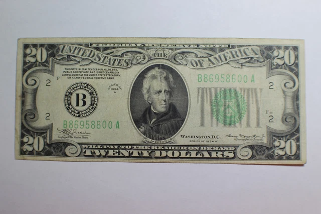 1934 A VF $20 New York Federal Reserve Note B86958600A