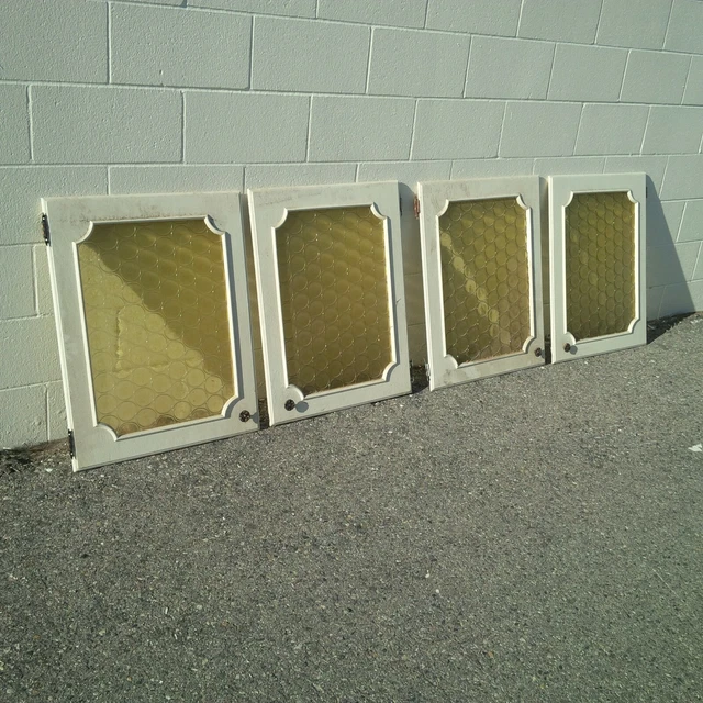 Rare Vintage Yellow Bottle Glass Kitchen Cabinet Doors we ship$$