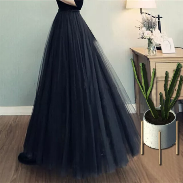 Women Tulle Skirt Elastic Pleated High Waist Layers Maxi Long Dress