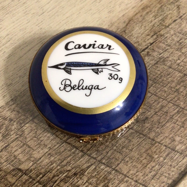 Peint Main Limoges France GR Caviar Beluga Limited Edition 12/250 Trinket Box