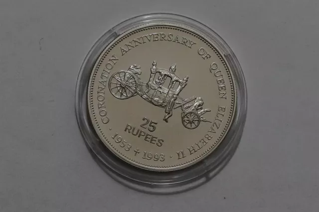 🧭 🇸🇨 Seychelles 25 Rupees 1993 Silver Proof Coronation B70 Tt15 2