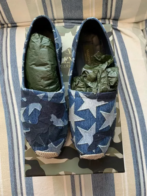 Nuovo Auth Valentino Garavani Denim Stelle Espadrillas Basse Donna Scarpe 6 10