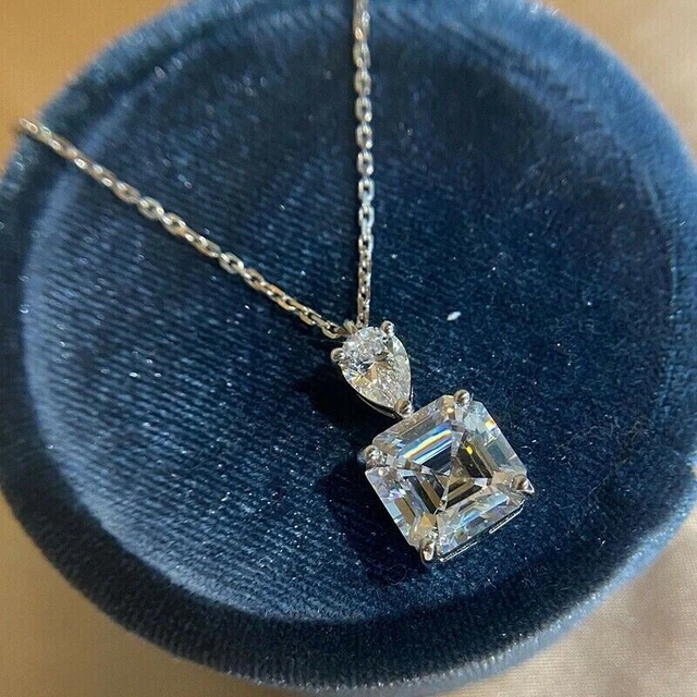 Free Chain 3Ct Ascher Lab Created Diamond Women's Pendant 14K White Gold Plated