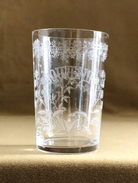 Ancien verre / gobelet SOUVENIR en cristal de SAINT LOUIS décor gravé à l'acide