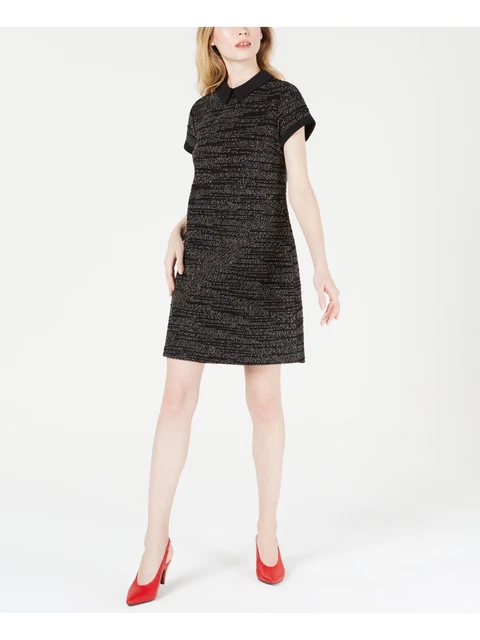 MAISON JULES Womens Black Sweater Short Sleeve Above The Knee Shift Dress XS