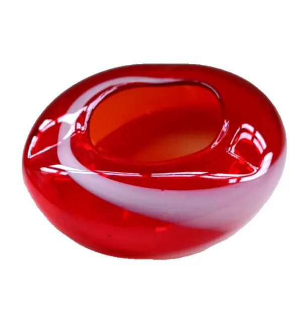 Retro Glass Ashtray Bowl Dish Round Red & White Mount Royal MRM Mid Century