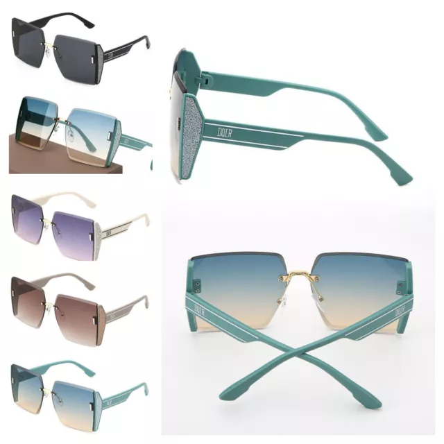 AU Personality  Glasses Large Frame Fashion Square Rimless Cut Edge Sunglasses