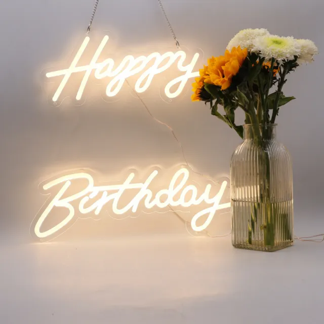 US Stock CALCA Happy Birthday Warm White Integrative Neon Sign for Any Age Size