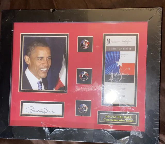 Barack Obama Black Tie and Boots Inaugural Ball Framed 3 Coins ￼Signature Panel.