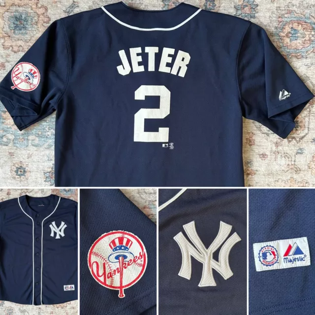 Vtg Majestic New York Yankees Jersey Derek Jeter Youth XL Boys Official MLB Blue