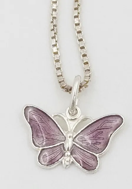 Danish Designer Volmer Bahner Sterling & Enamel Butterfly Necklace 1950s