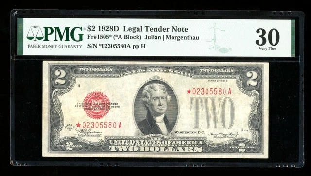 DBR 1928-D $2 Legal STAR  Fr. 1505* PMG 30 Serial *02305580A