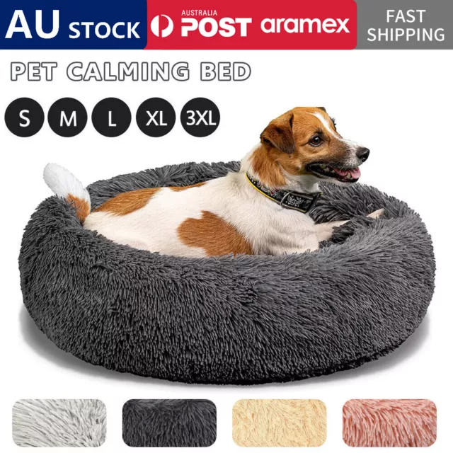 Pet Dog Cat Calming Bed Warm Soft Plush Round Nest Comfy Sleeping Kennel Cave