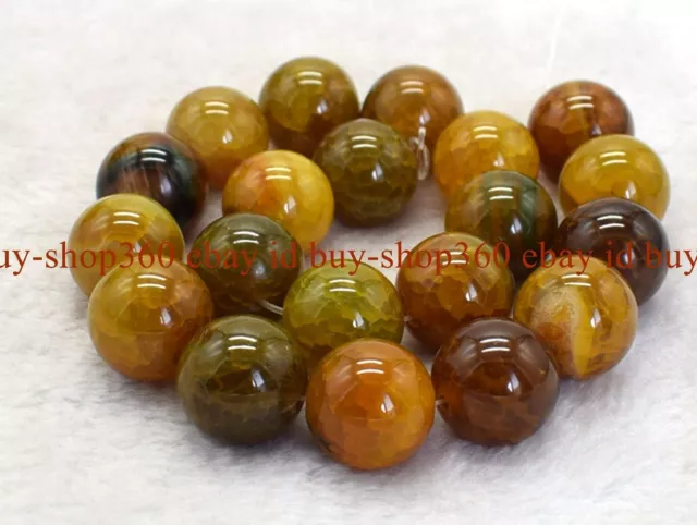 Natural 16/20mm Huge Yellow Dragon Veins Agate Round Gemstone Loose Beads 15"