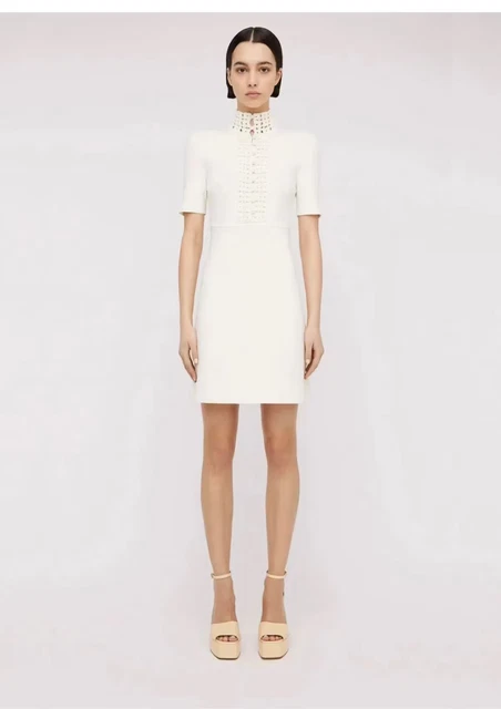 scanlan theodore crepe knit daisy dress Scanlan Theodore - Crepe Knit Daisy Neck Dress - Women's Crepe Knit A-Line Dress - White