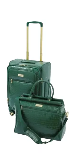 Samantha Brown 22" Croco Spinner Luggage & Dowel Bag Set-Green-NWT