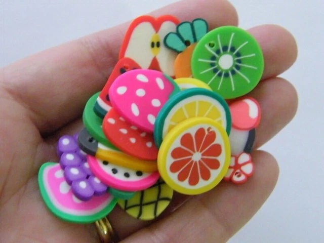 12 Fruit charms random mixed polymer clay FD457