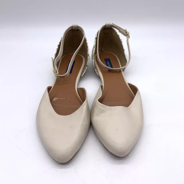 Women’s Sandals Size 10.5 Flat Shoe Martinez Woven Back Ankle Strap Beige (L)