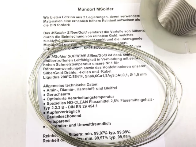 1m Stück Mundorf MSolder Silver Gold Audiophile Lötzinn Silberlötzinn 5,88g