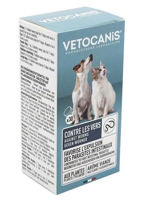 Vetocanis traitement vers intestinaux parasites chat chien 30 comprimés
