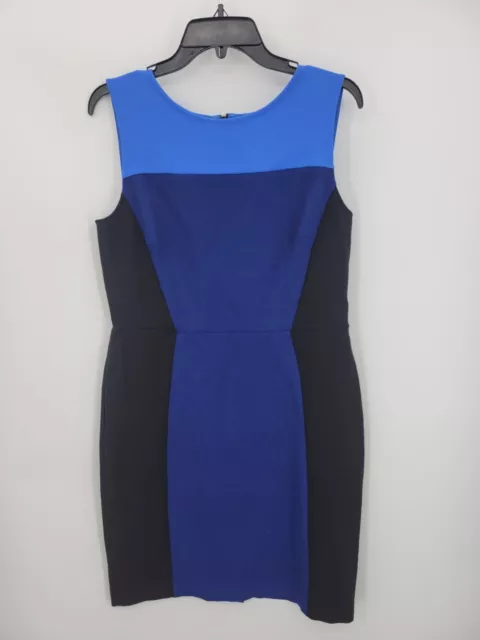 Ann Taylor Loft Dress Womens 10 Blue Colorblock Sleeveless Sheath Career Office