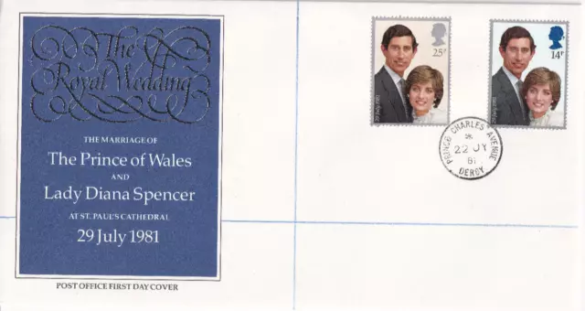 1981 Royal Wedding first day cover Prince Charles Avenue Derby CDS postmark