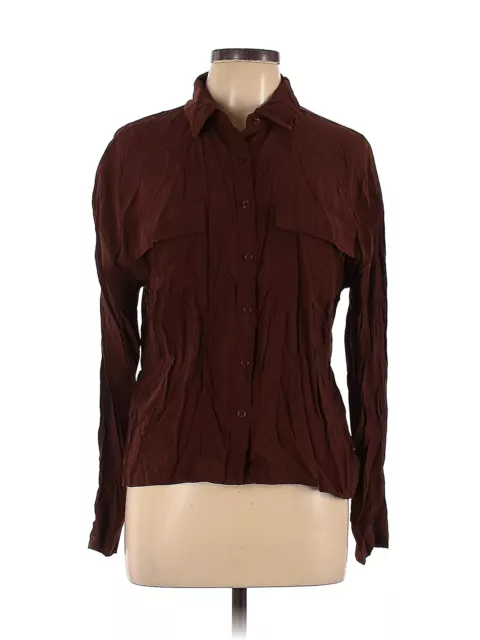 Forever 21 Women Brown Long Sleeve Button-Down Shirt M