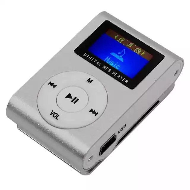 Mini Lecteur MP3 Lecteur LCD Métal Clip Ecran MicroSD jusqu'à 32Go Gris