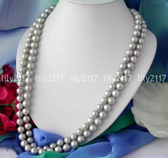 Beautiful 8mm Gray Shell Pearl Round Beads Jewelry Necklaces 18/25/36/50'' AAA 2