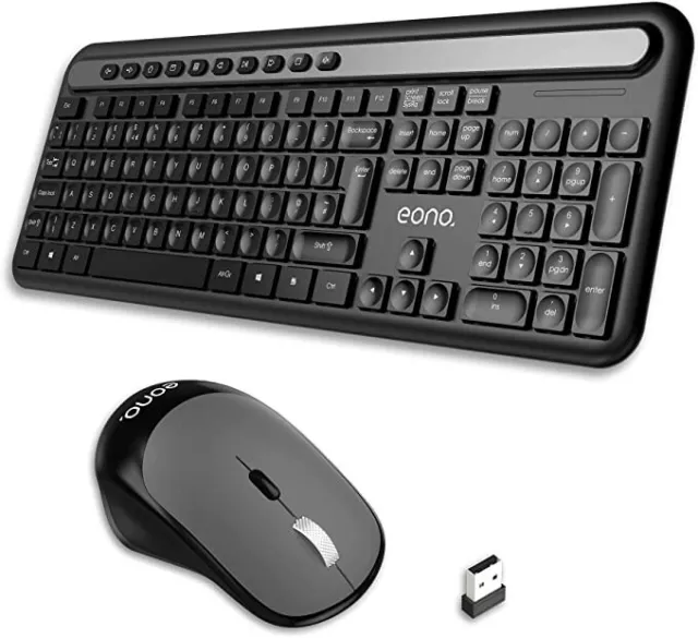 Marca Amazon – Set tastiera e mouse wireless Eono, tastiera USB senza fili 2,4G