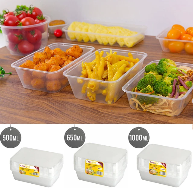 50 CLEAR PLASTIC Food Takeaway Containers Microwave Freezer Safe Tubs