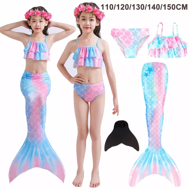 Kids Mermaid Tail Swim Costume Swimmable Bikini Swimming Costumes Swimsuit Set