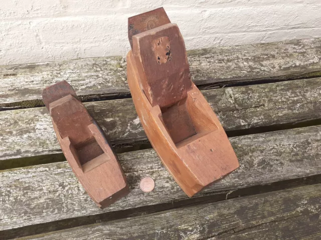 Two Antique wooden Coffin/box smoothing planes,nice Lot.