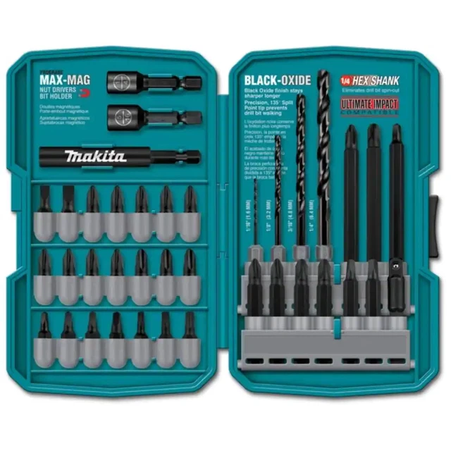 38-Piece Bit Set Steel Contractor-Grade with Hard Carrying Case High-Speed Steel