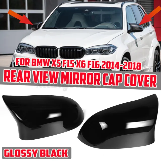 Gloss Black Rearview Mirror Cover Caps Replacement For BMW X5 F15 X6 F16 2014-18