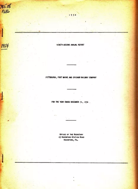 Pittsburgh Fort Wayne and Chicago Railway Company 91st Annual Report 1953 Train