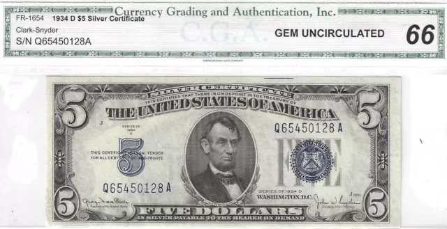 1934-D $5 Silver Certificate .... Crisp Uncirculated
