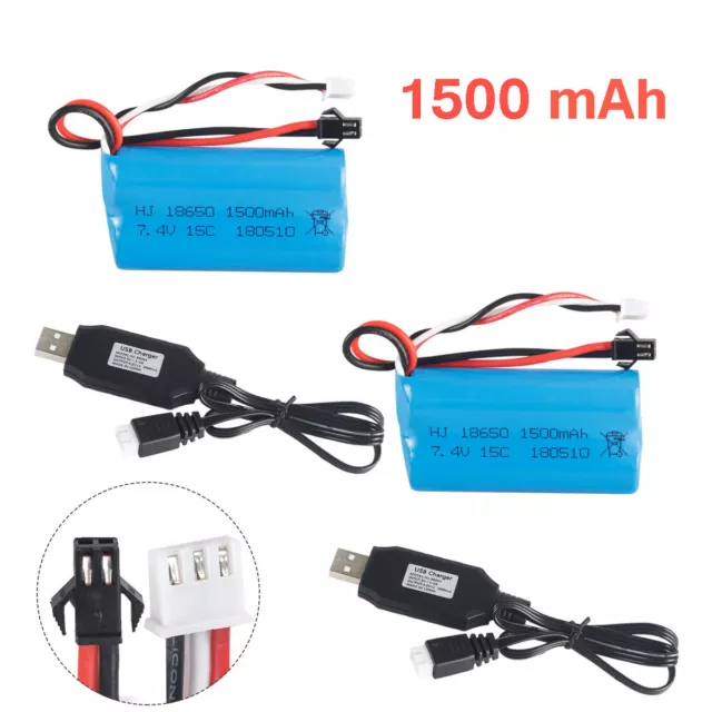 7.4V 1500mAh Battery 15C SM Plug with USB Charger For RC Car Boat Spare Parts