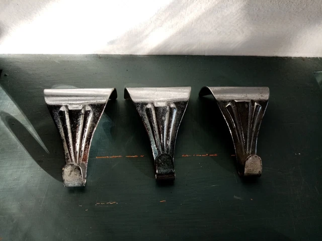 Antique Picture Rail Hooks Chrome Plated Iron Hanger Moulding Art Deco X 5