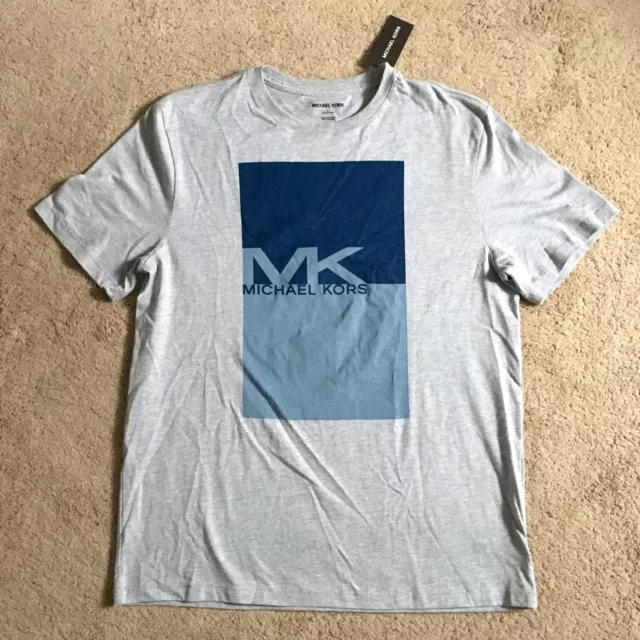 MICHAEL KORS Mens MK Logo Heather Grey Tee Shirt KS75GBFFV4 (Large) NWT $49.50