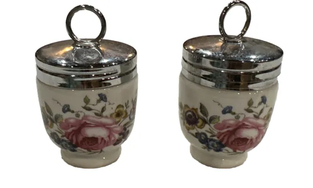 2 Royal Worcester BOURNEMOUTH Rose Floral Porcelain Standard Size Egg Coddlers