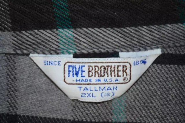 Plaid Shirt VTG Five Brother 80s 90s Green Pane Wove Cotton Shirt XL/2XL Grunge