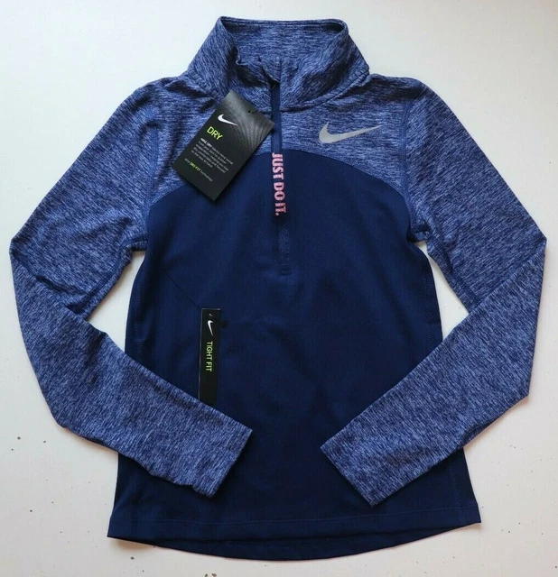 Top Nike Dri Fit Mezza Zip Running Maniche Lunghe Blu Cd7502-492 Ragazze Xs S 6-8-10Y