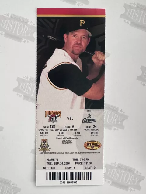 2006 Houston Astros at Pittsburgh Pirates Ticket 9/26/06 Andy Pettitte Win