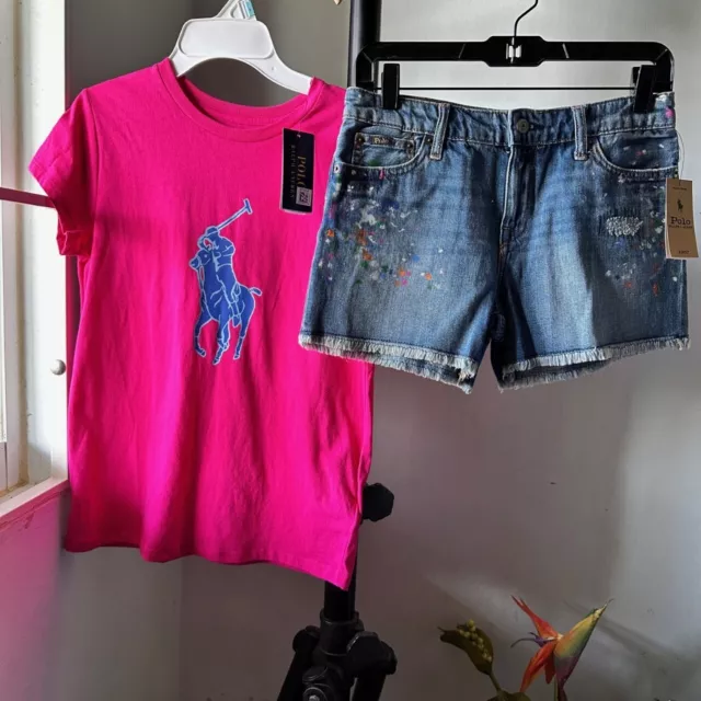 Nwt Polo Ralph Lauren Big Girls Xl 16 Shorts  Shirt +Jean Set Lot Of 2 Pcs