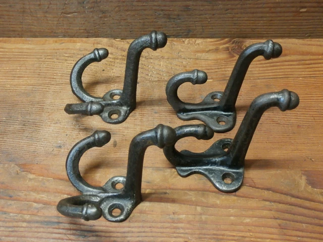 Antique Lot of 4 Triple & Double Cast Iron Coat Hooks ORIGINAL/SALVAGE 5