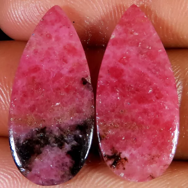 natural RHODONITE PAIR pear cabochon loose gemstone 36.00 Cts. (13 x 29 x 03 mm)